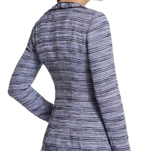 WHBM Blue Tweed Fringe Chain Embellished Blazer Jacket - Picture 4 of 8